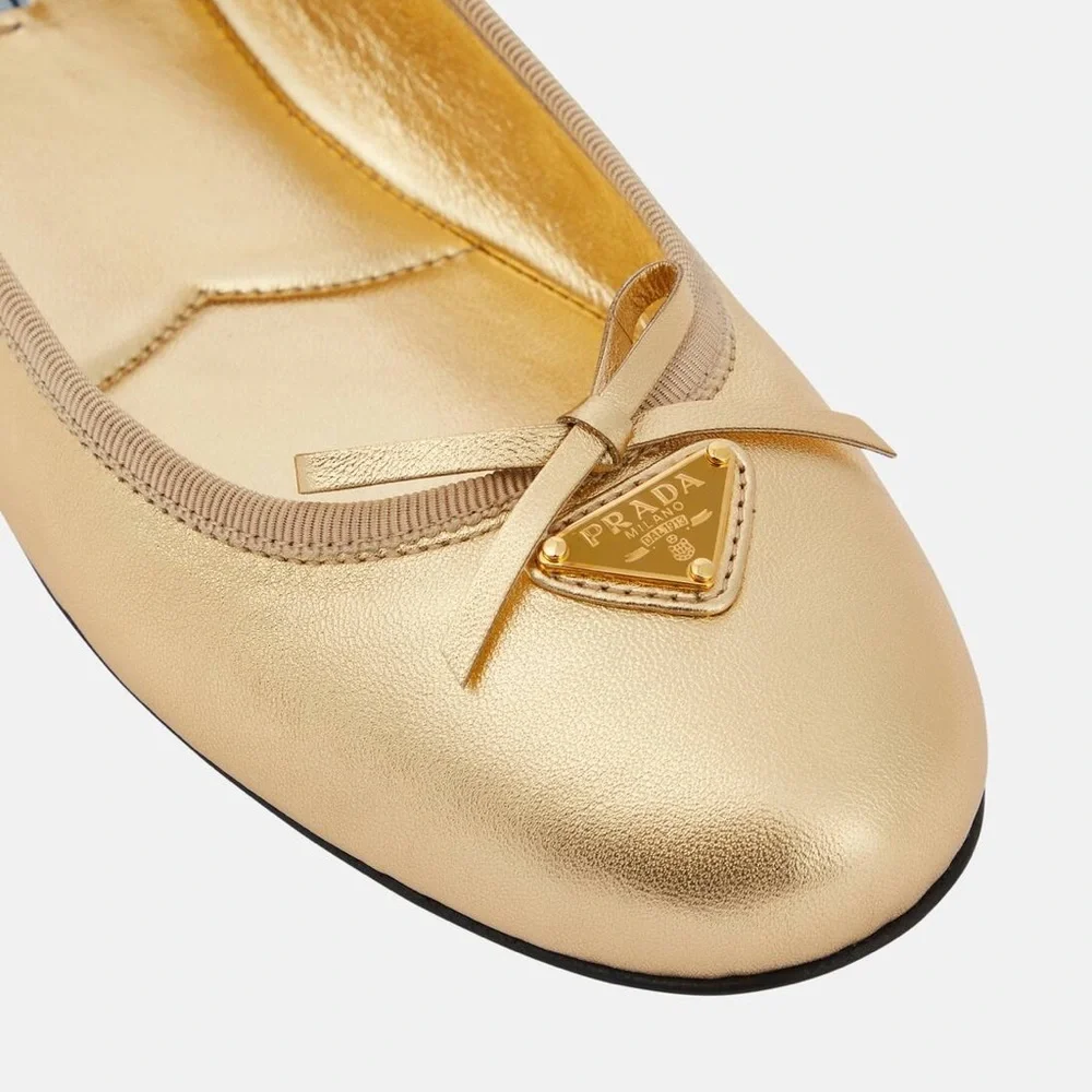 Prada Metallic Gold Ballerina Flats 37 $950 - Picture 3 of 12